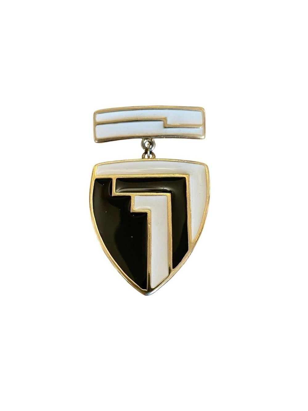 Vintage Trifari Signed Brooch Abstract Black, White and Gold Design